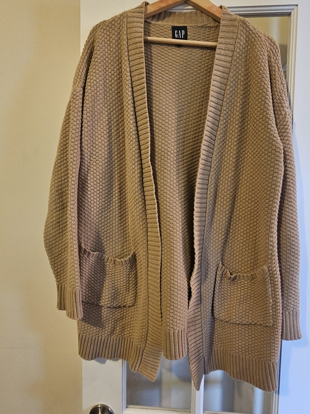 GAP Camel Tan Chunky Knit Open Front Cardigan Sweater Pockets